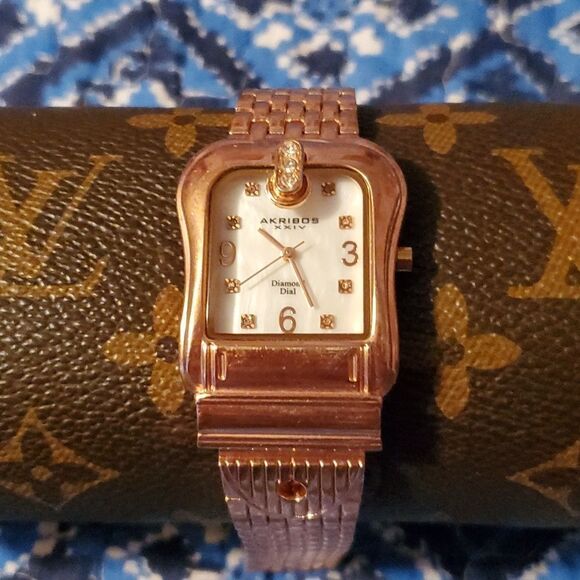 Akribos XXIV AK528RG Rose Gold Diamond Dial Ladies Watch Timepiece Chronograph - Picture 4 of 9